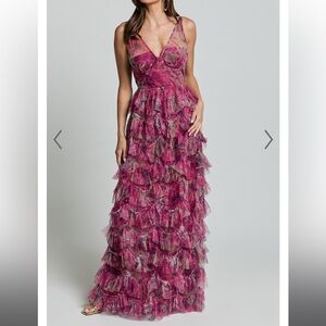 AMALIE THE LABEL - JOSETTE TULLE TIERED MAXI DRESS IN PINK FLORAL